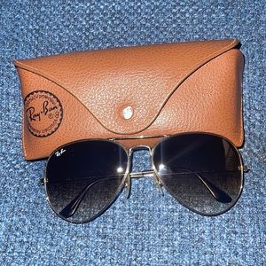 RayBan Aviators Sunglasses Large Brown & Gold